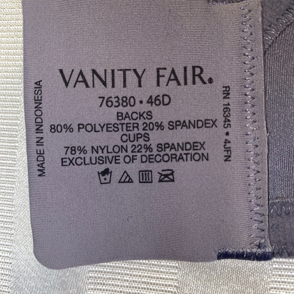 Vanity Fair Beauty Back Smoothing Full Figure Bra Sz 46D Steel Violet NWOT 76380 - Picture 6 of 13